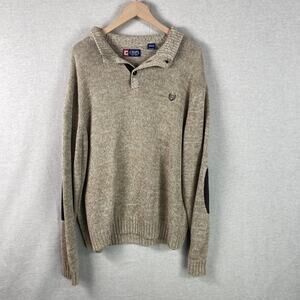 Chaps Ralph Lauren Mens Knit Sweater Size XL Suede Elbow Patches Crest Preppy